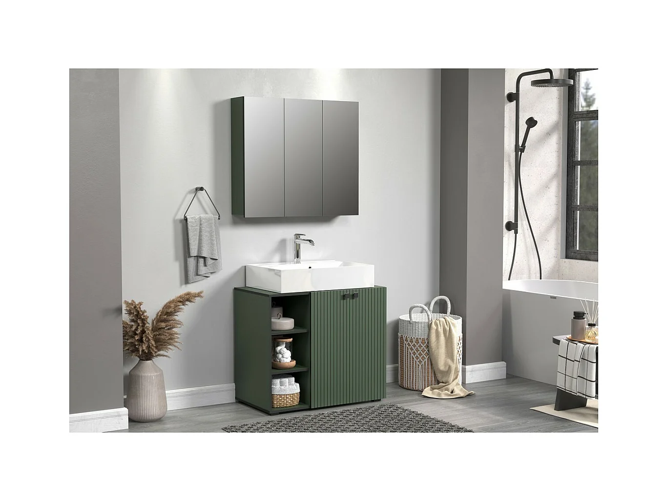 Ensemble de Meubles de Salle de Bain Pure, Vert, 90x53x186 cm, Seven Design