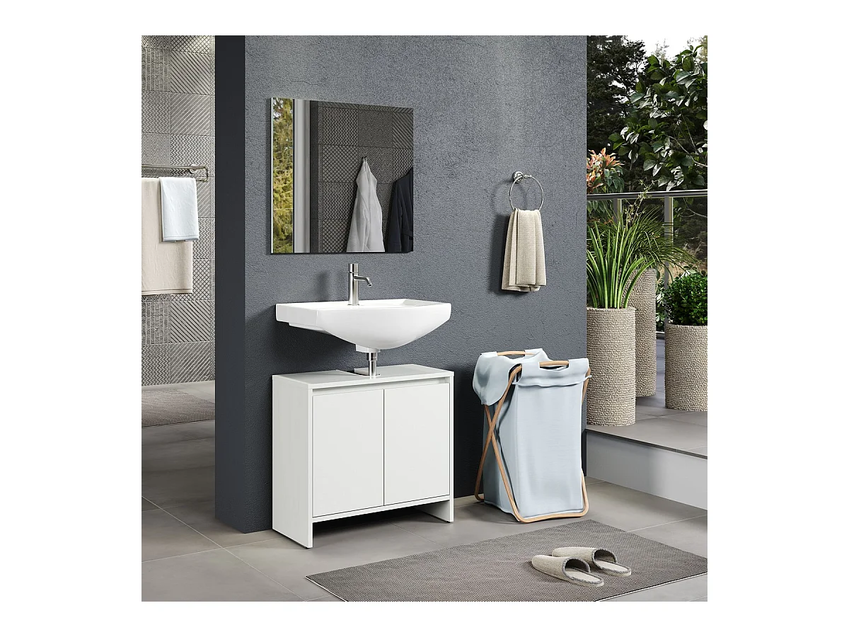 Ensemble de Meubles de Salle de Bain Basix, Blanc, 60x28x164 cm, Seven Design