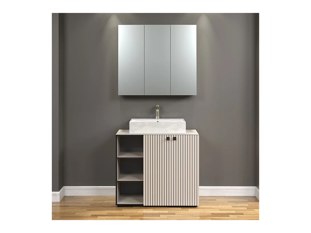 Ensemble de Meubles de Salle de Bain Pure, Gris, 90x53x186 cm, Seven Design