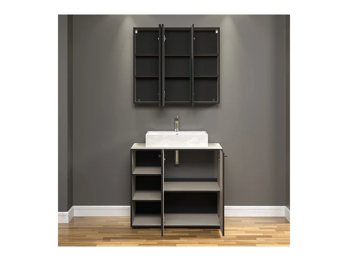 Ensemble de Meubles de Salle de Bain Pure, Gris, 90x53x186 cm, Seven Design