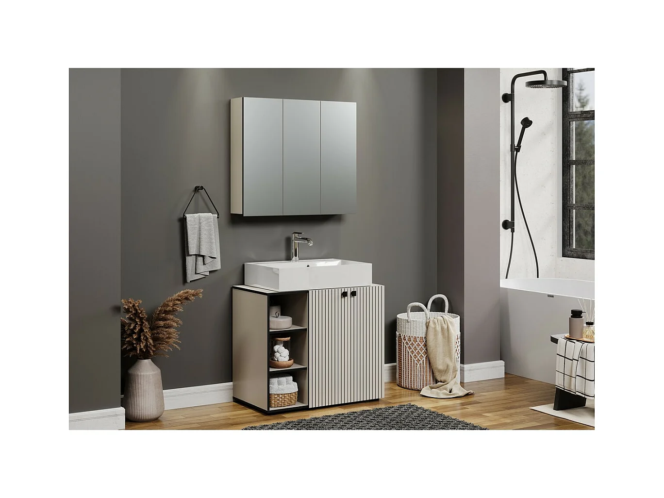 Ensemble de Meubles de Salle de Bain Pure, Gris, 90x53x186 cm, Seven Design
