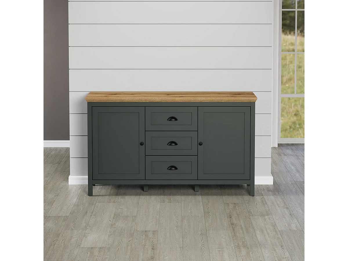 Buffet de Salon Stanton, Vert, 146x86x45 cm, Seven Design