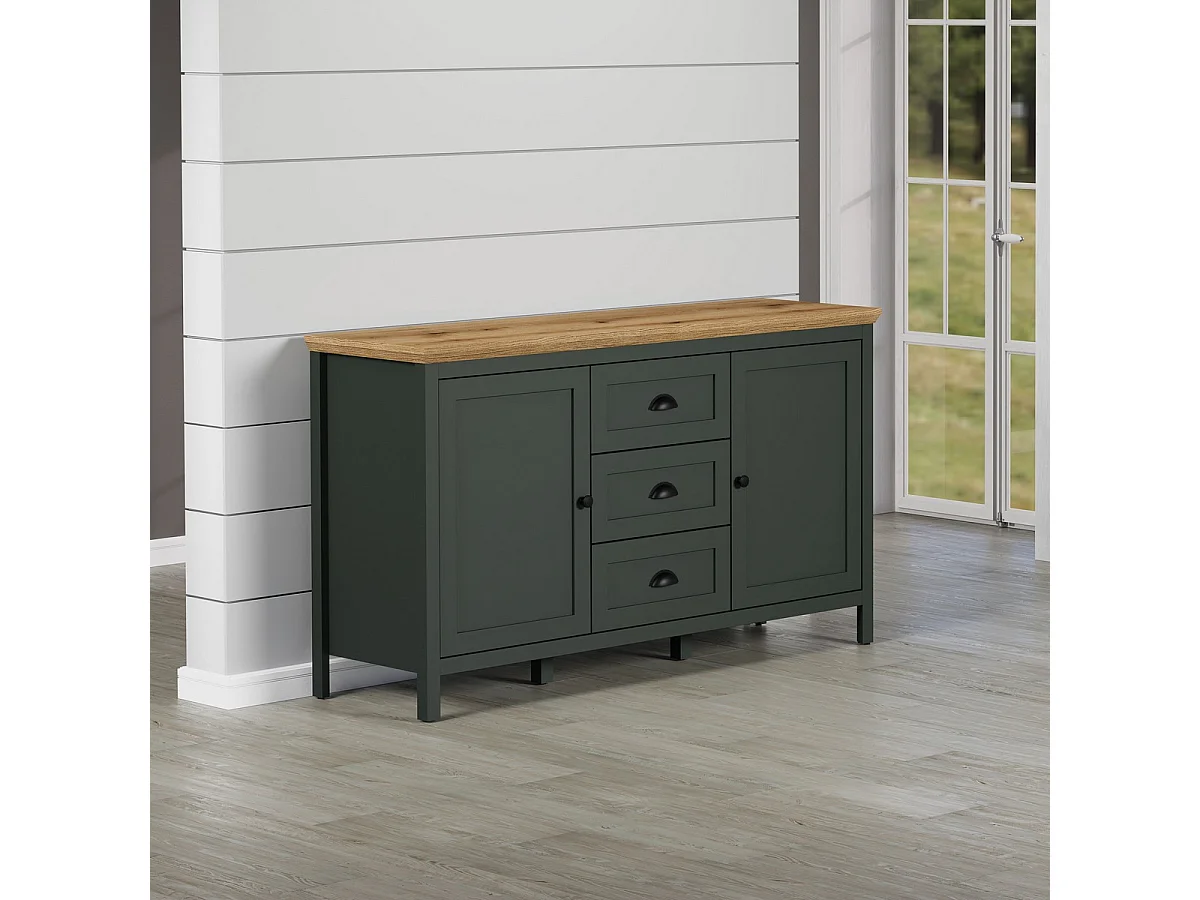 Buffet de Salon Stanton, Vert, 146x86x45 cm, Seven Design