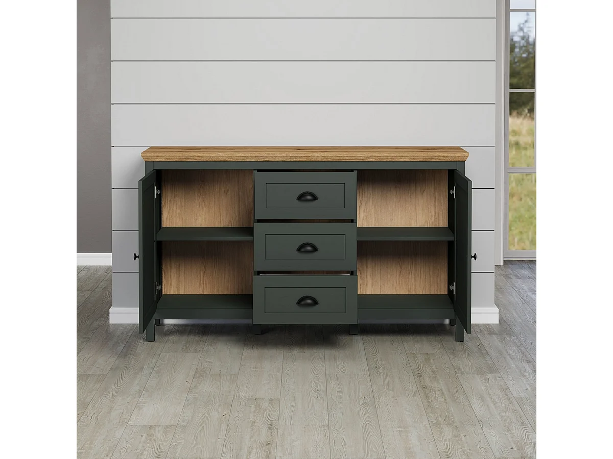 Buffet de Salon Stanton, Vert, 146x86x45 cm, Seven Design