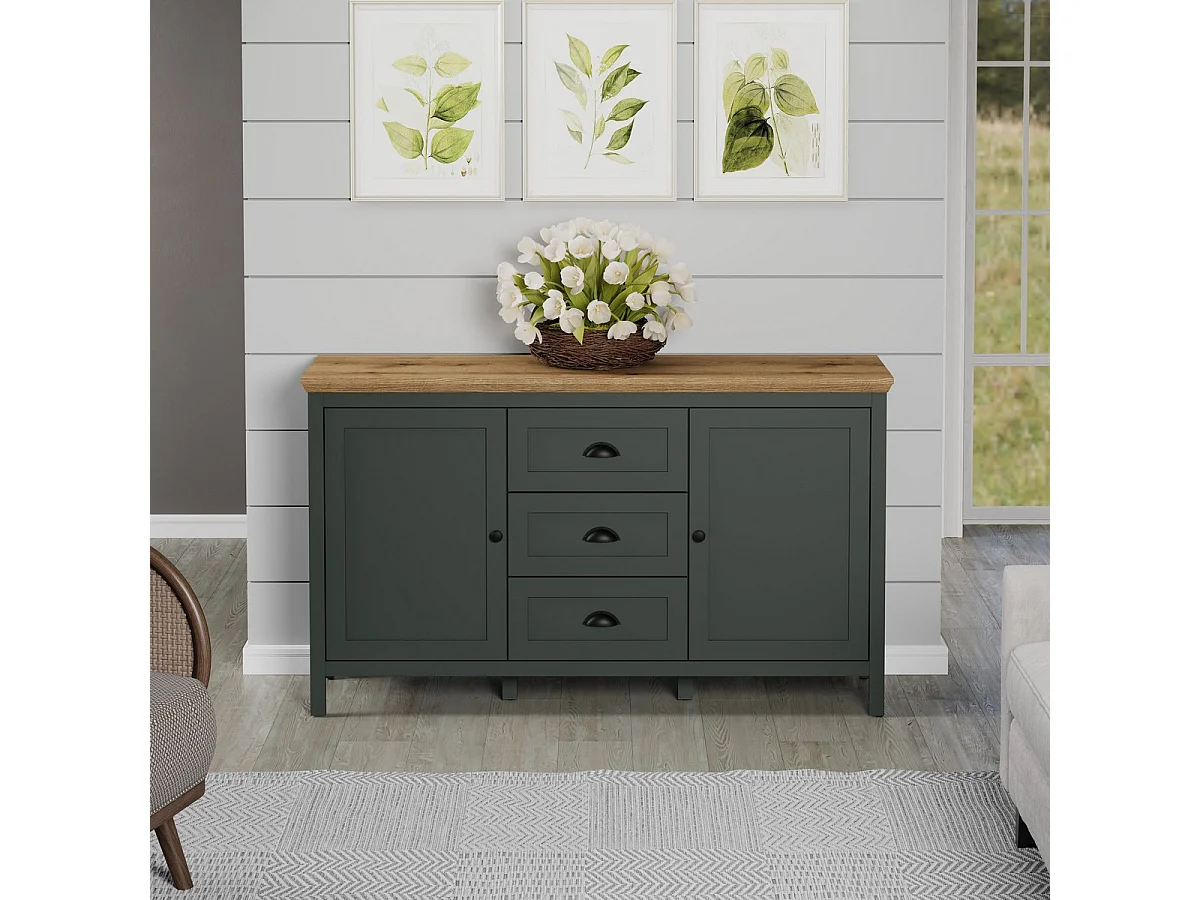 Buffet de Salon Stanton, Vert, 146x86x45 cm, Seven Design