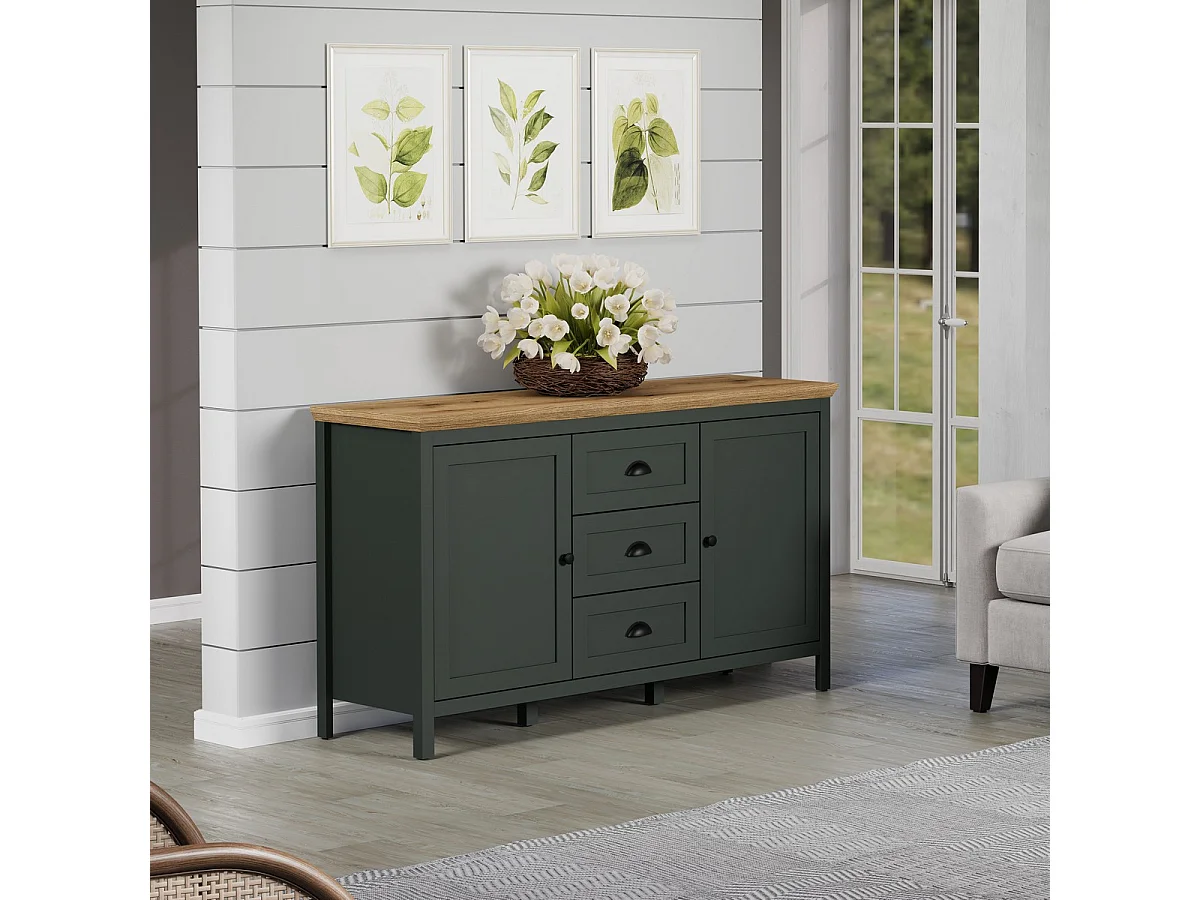 Buffet de Salon Stanton, Vert, 146x86x45 cm, Seven Design