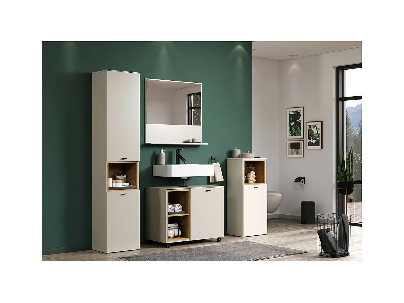 Specchio con Mensola Sao Paulo, Beige, 80x74x14 cm, Epikasa