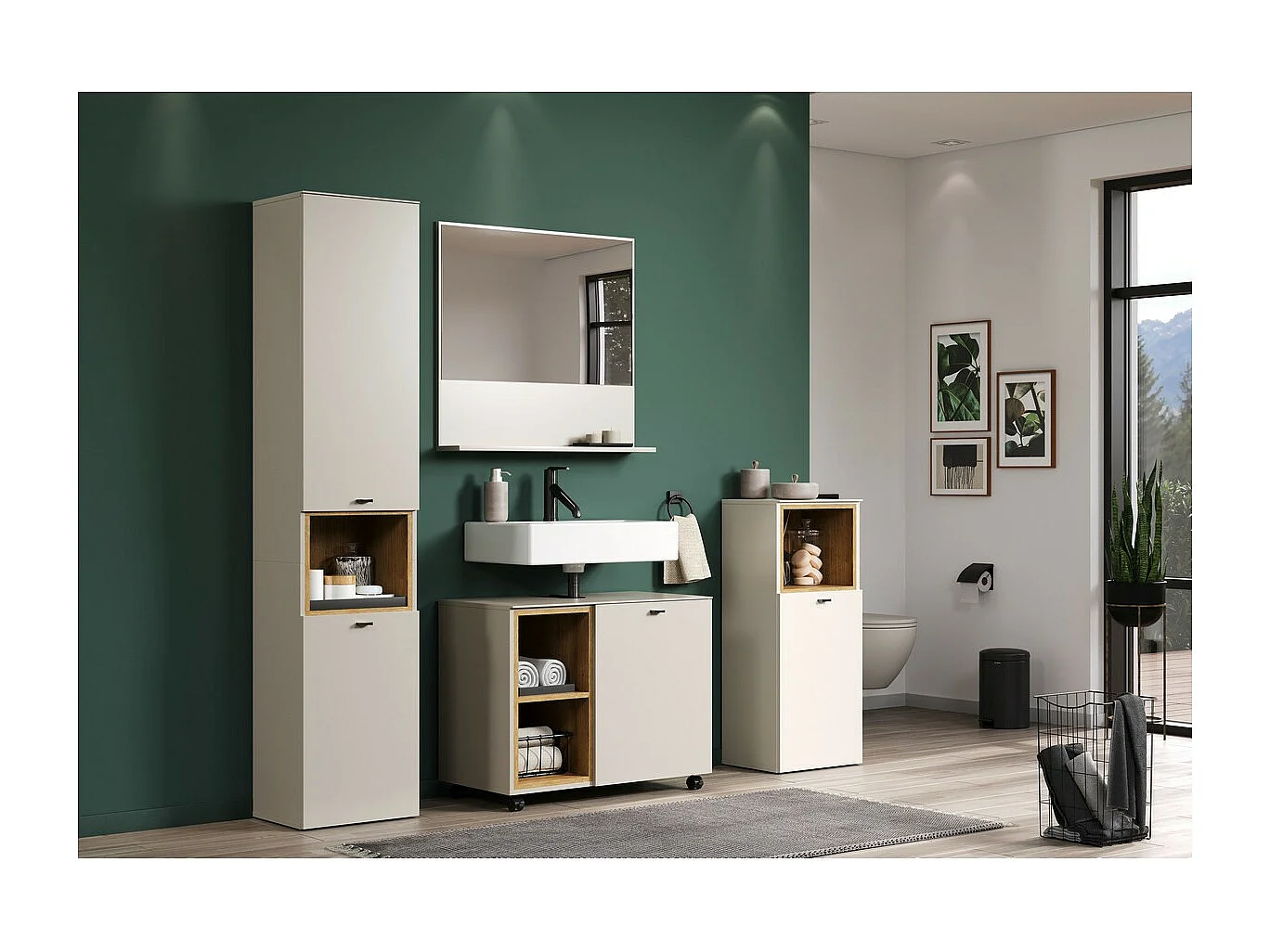 Miroir de Salle de Bain avec Étagère Sao Paulo, Beige, 80x14x74 cm, Seven Design