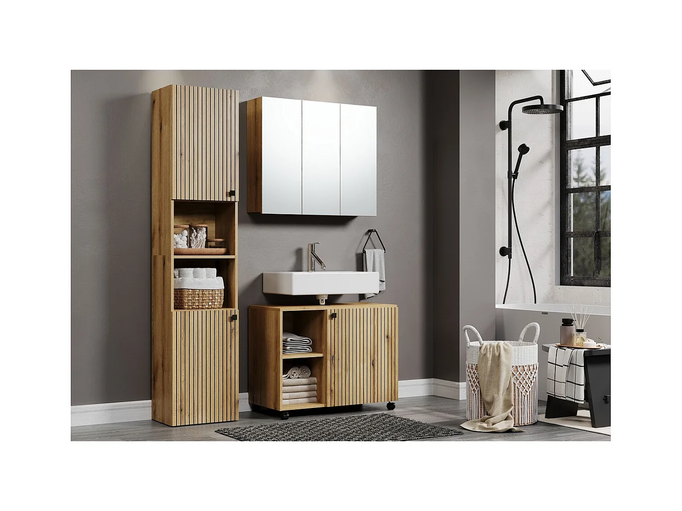 Armoire Murale de Salle de Bain avec Miroir Pure, Marron, 80x17x67 cm, Seven Design