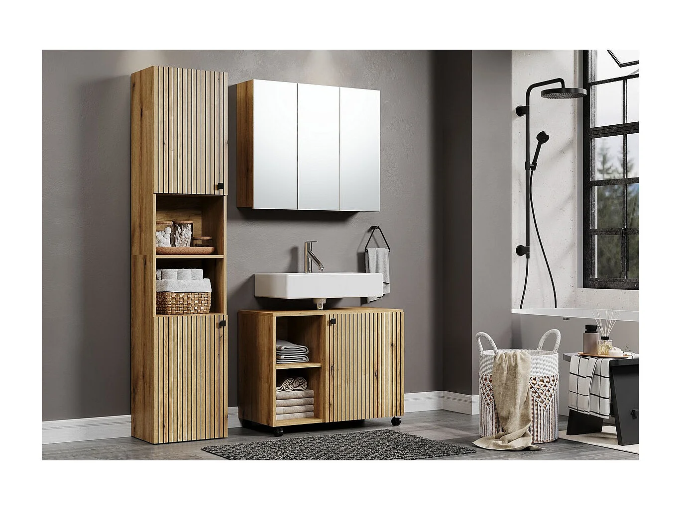 Armoire Murale de Salle de Bain avec Miroir Pure, Marron, 80x17x67 cm, Seven Design