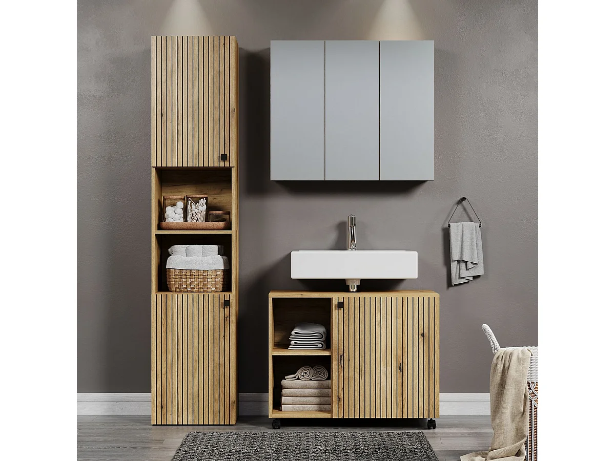 Armoire Murale de Salle de Bain avec Miroir Pure, Marron, 80x17x67 cm, Seven Design