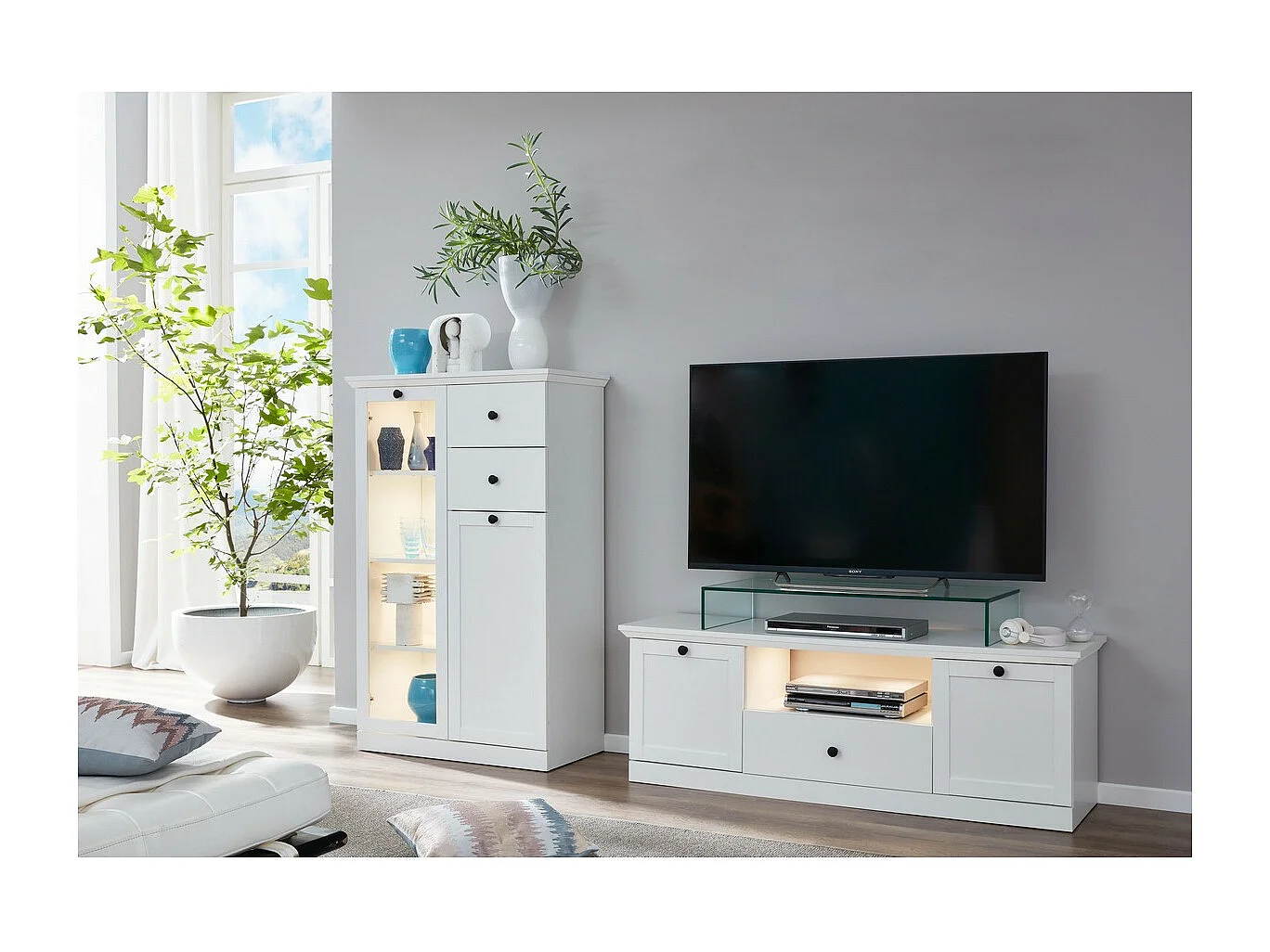 Meuble TV Brandson, Blanc, 235x129x41 cm, Seven Design