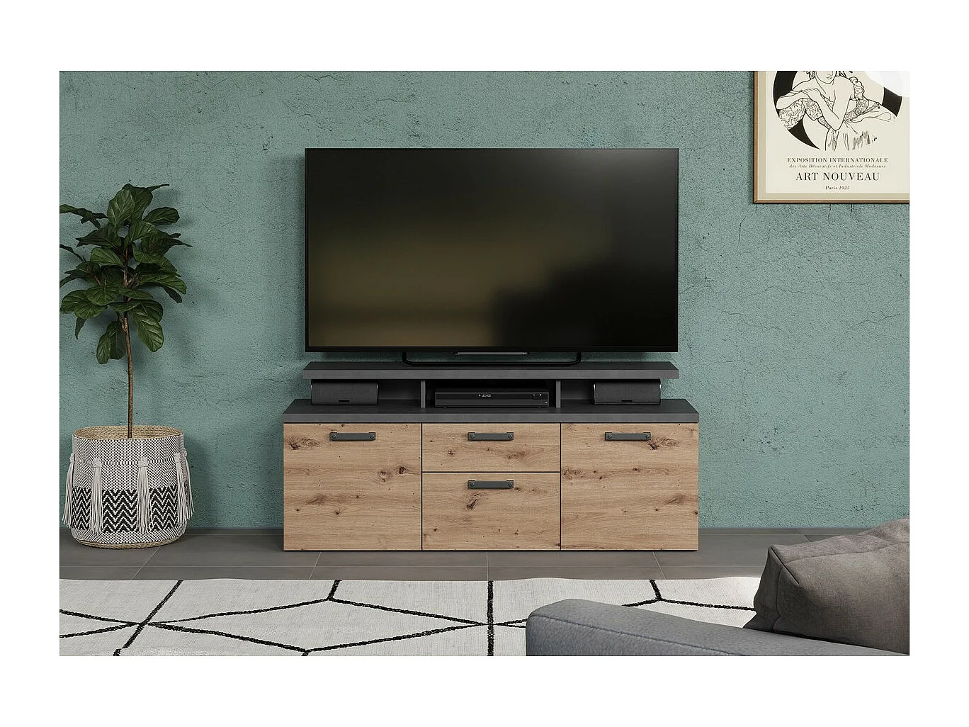 Meuble TV Follow, Anthracite, 151x66x47 cm, Epikasa