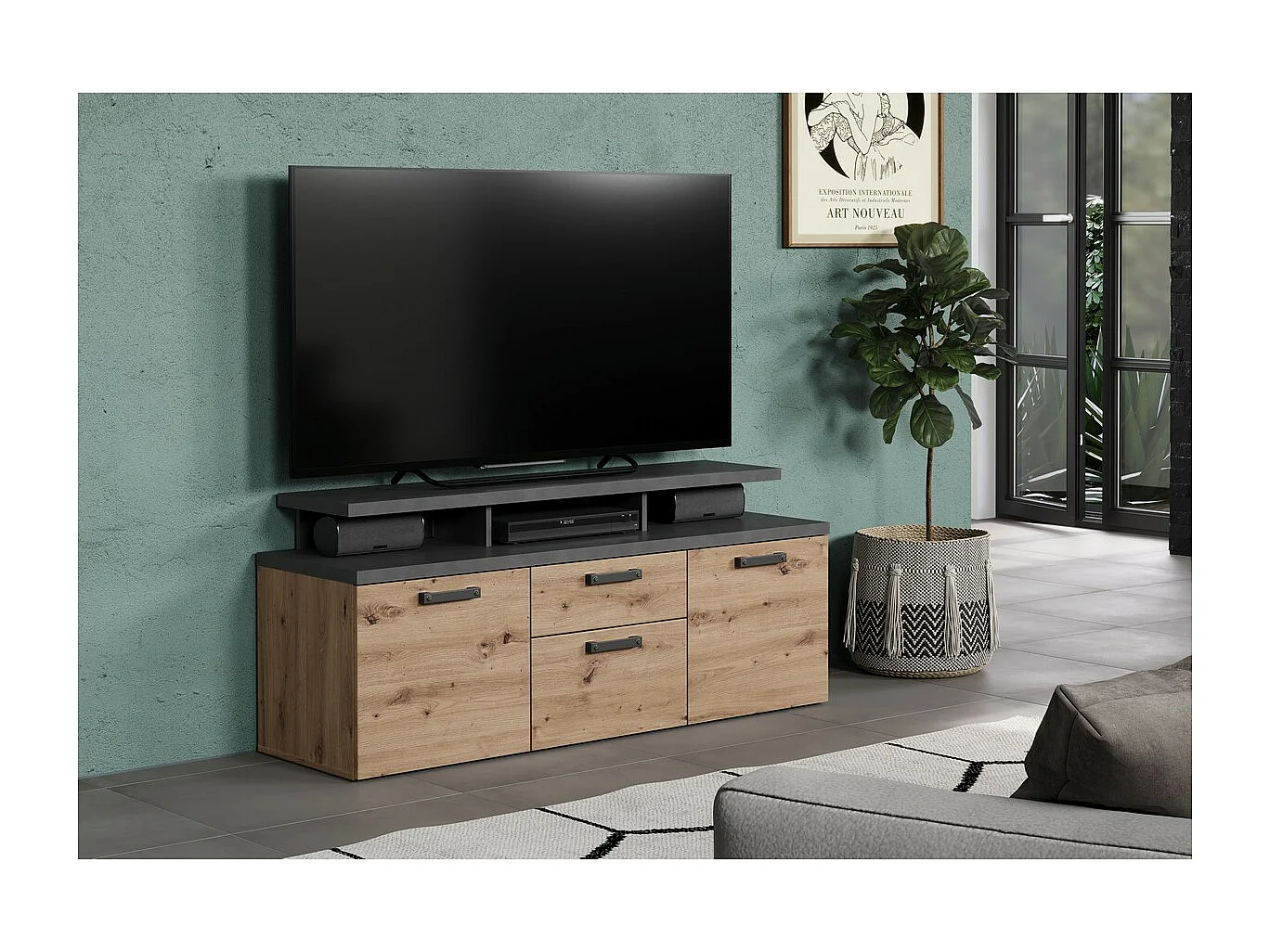 Meuble TV Follow, Anthracite, 151x66x47 cm, Epikasa