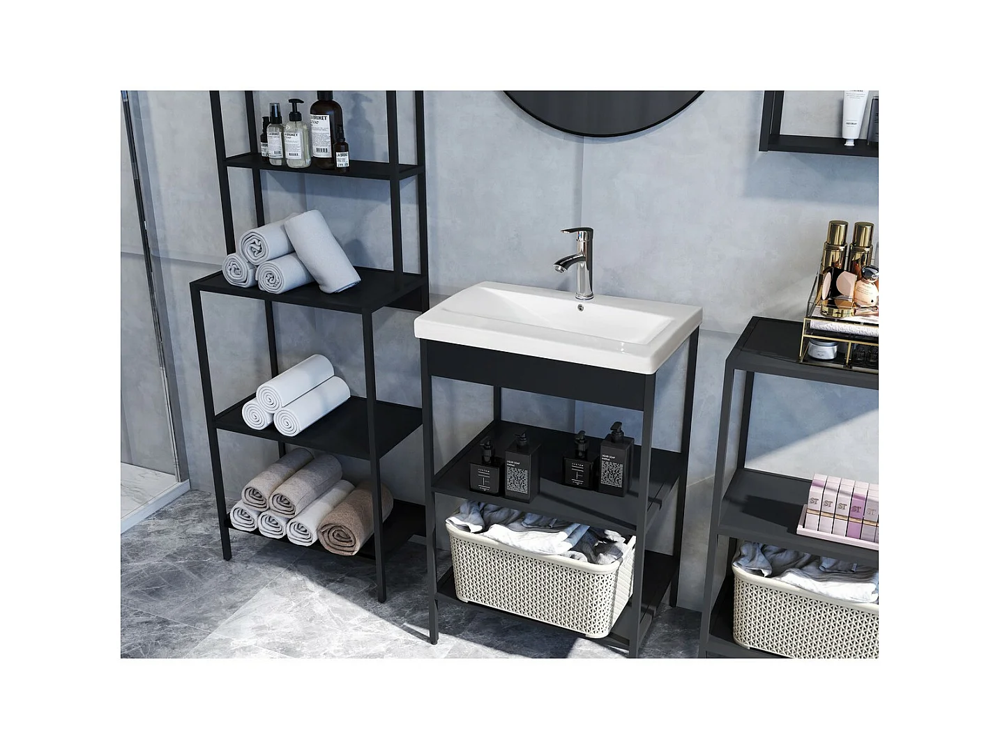 Meuble de Salle de Bain Lorin, Noir, 51x30x80 cm, Seven Design