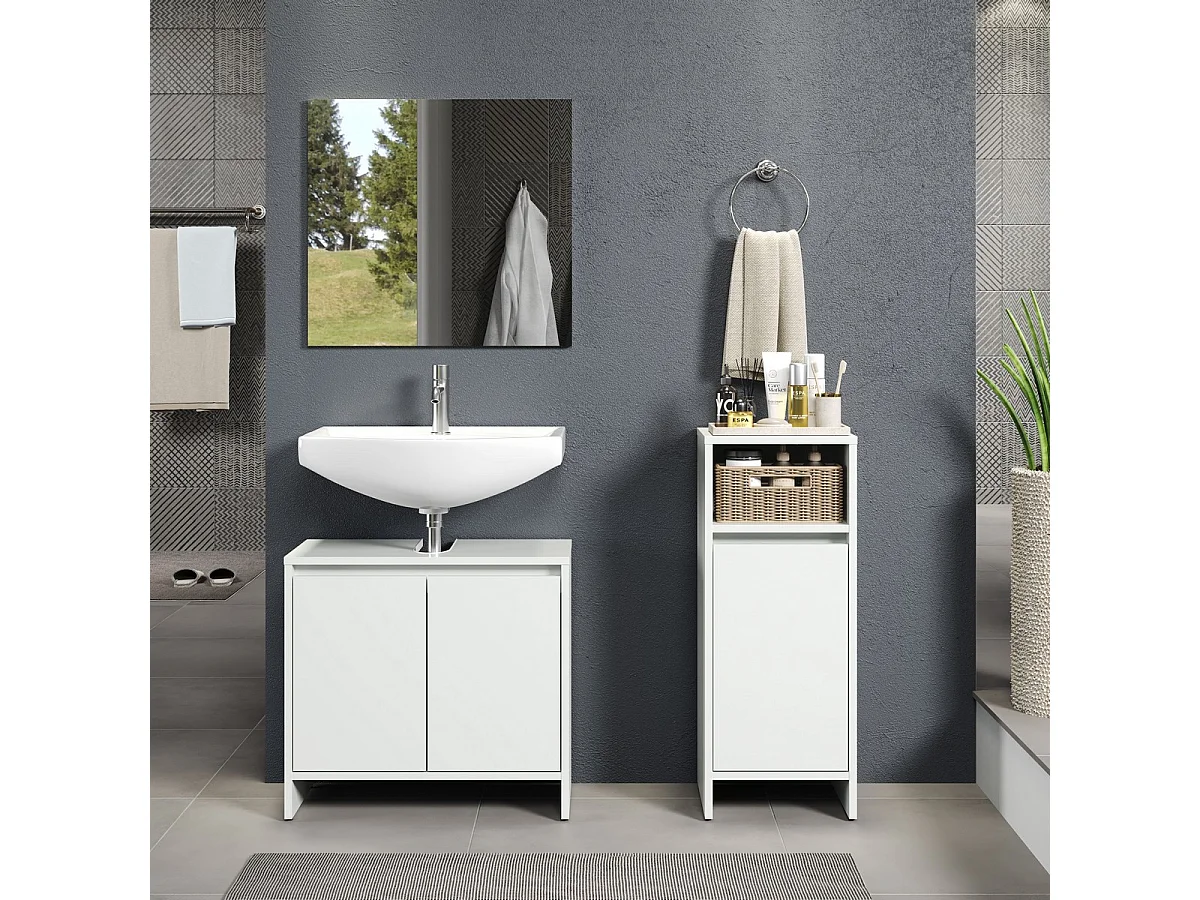 Meuble de Salle de Bain Basix, Blanc, 32x28x81 cm, Seven Design