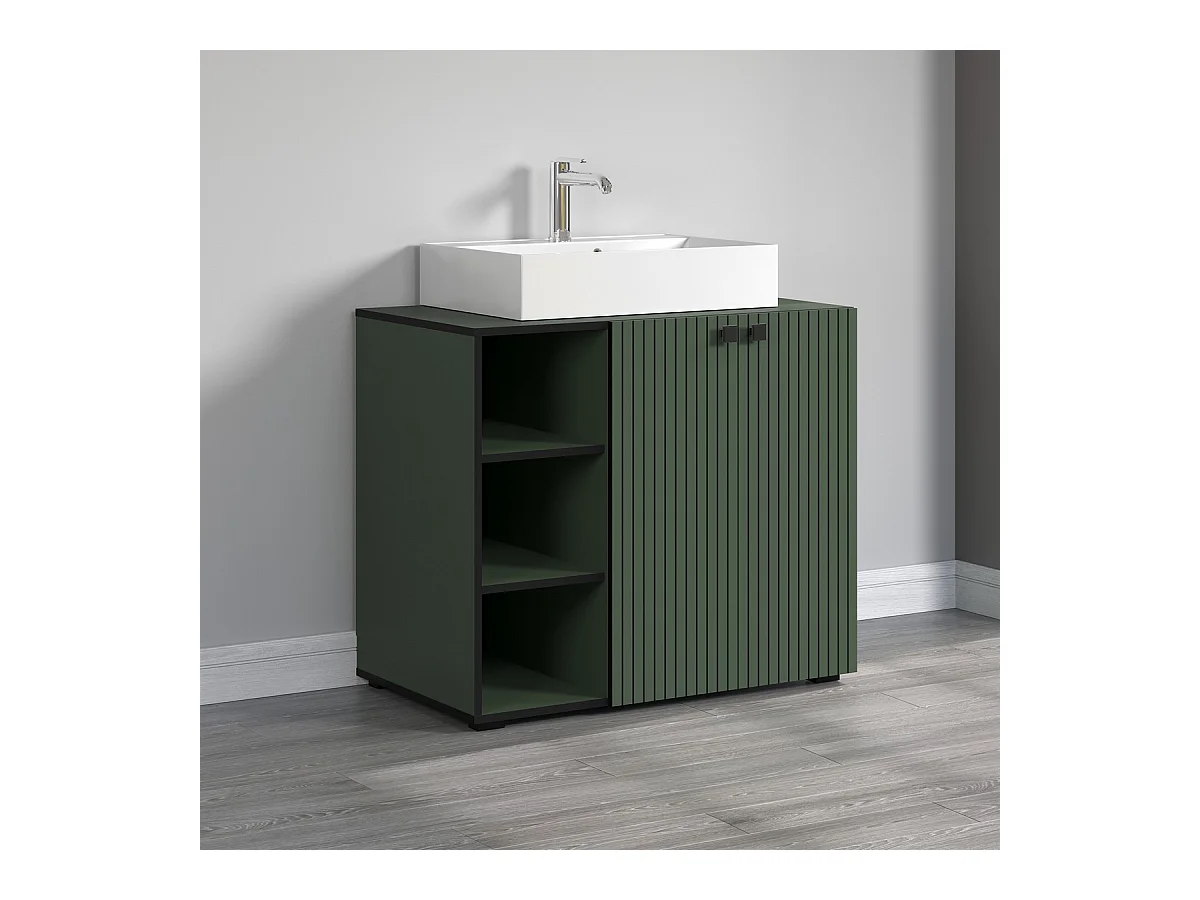 Meuble de Salle de Bain Sous Lavabo Pure, Vert, 90x53x91 cm, Seven Design