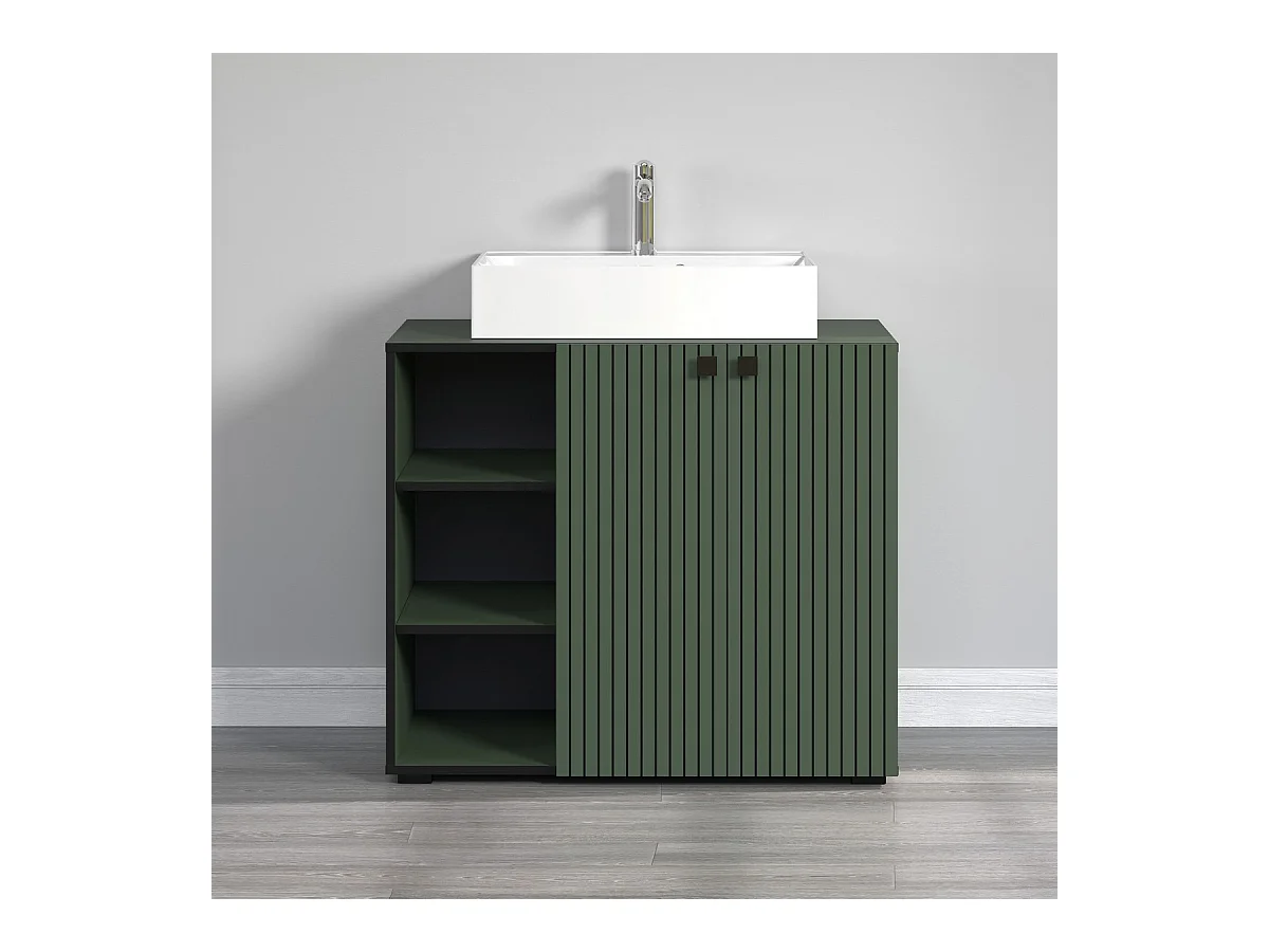 Meuble de Salle de Bain Sous Lavabo Pure, Vert, 90x53x91 cm, Seven Design
