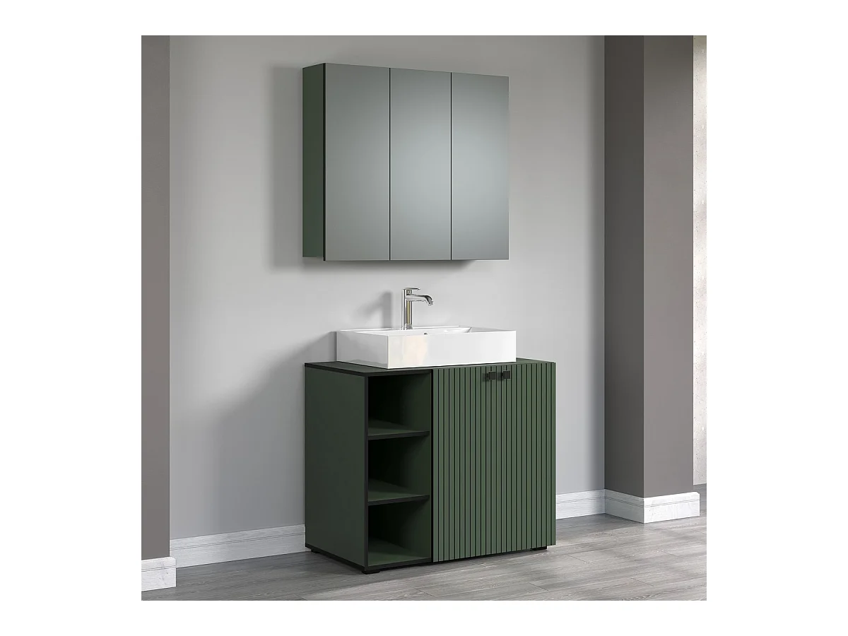 Meuble de Salle de Bain Sous Lavabo Pure, Vert, 90x53x91 cm, Seven Design