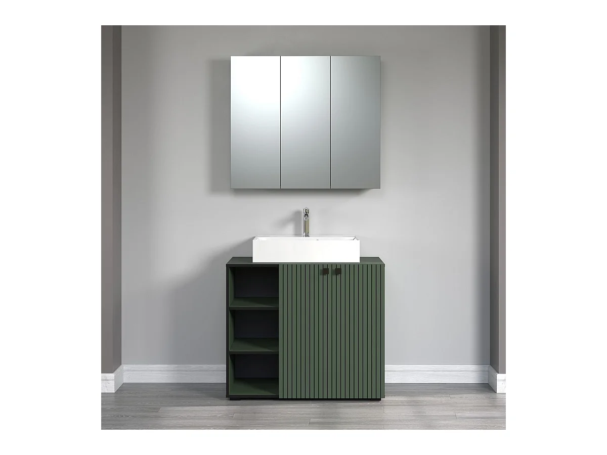 Meuble de Salle de Bain Sous Lavabo Pure, Vert, 90x53x91 cm, Seven Design