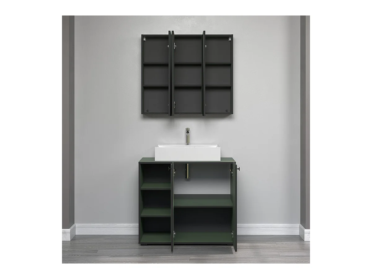 Meuble de Salle de Bain Sous Lavabo Pure, Vert, 90x53x91 cm, Seven Design