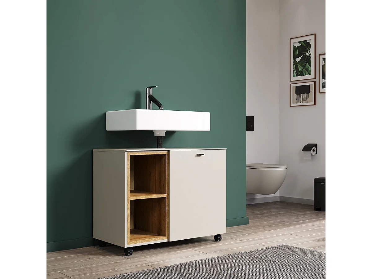 Meuble de Salle de Bain Sous Lavabo Sao Paulo, Beige, 80x42x64 cm, Seven Design