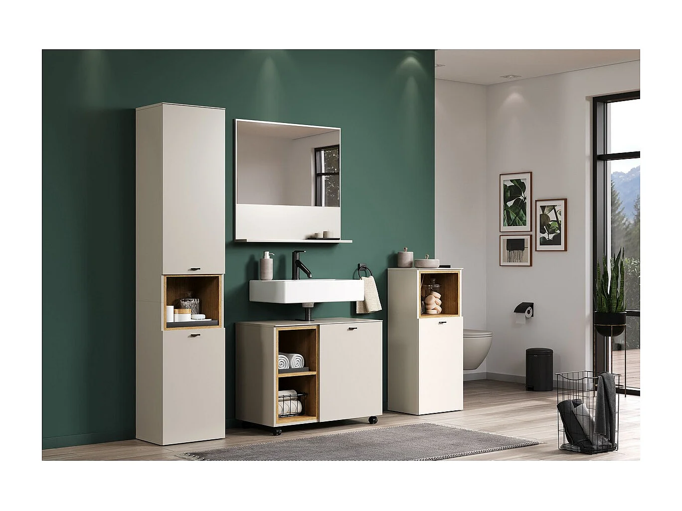 Meuble de Salle de Bain Sous Lavabo Sao Paulo, Beige, 80x42x64 cm, Seven Design