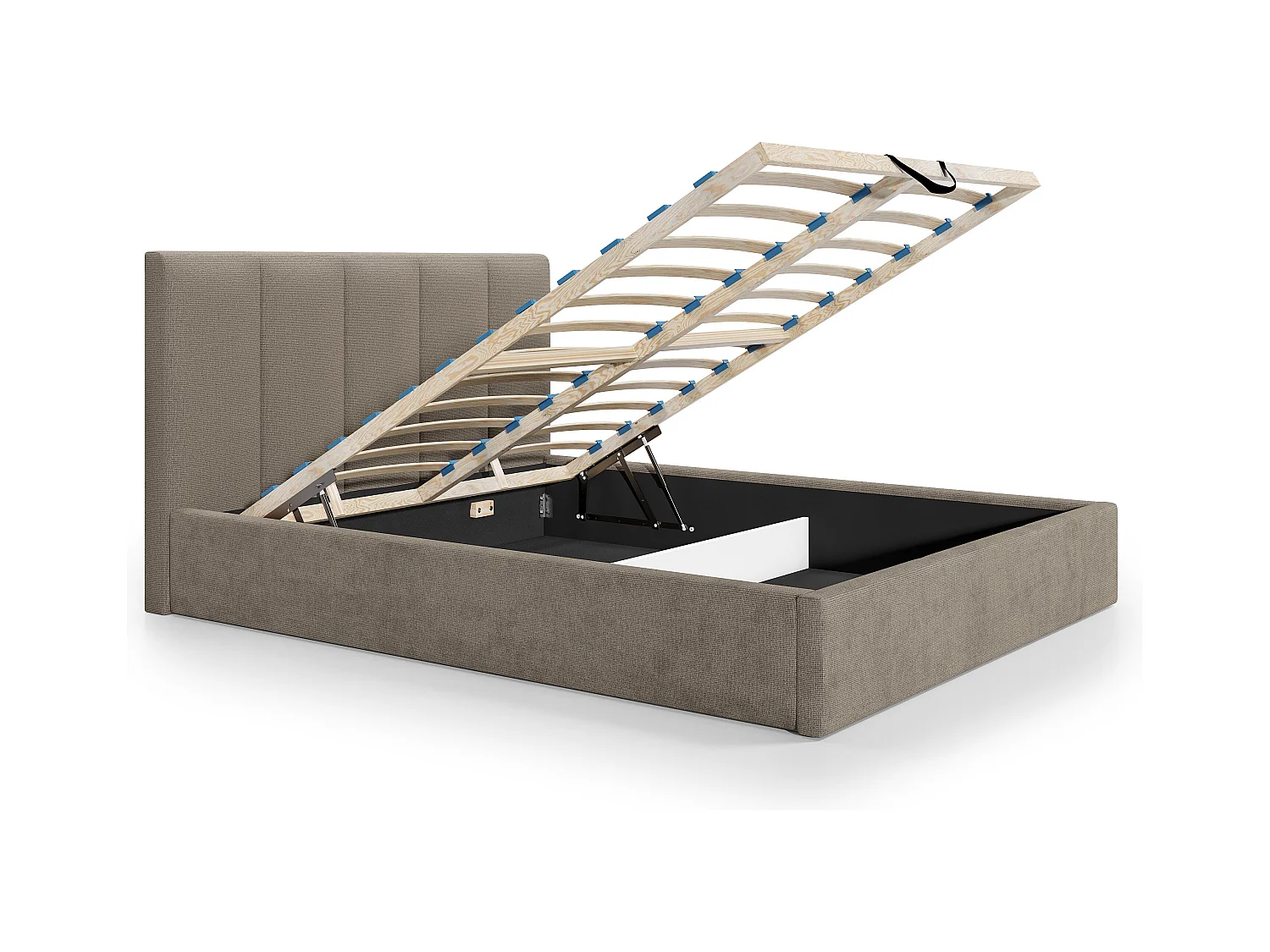 Lit coffre 200 x 200 cm avec tête de lit coutures verticales - Tissu - Taupe - KILACLO