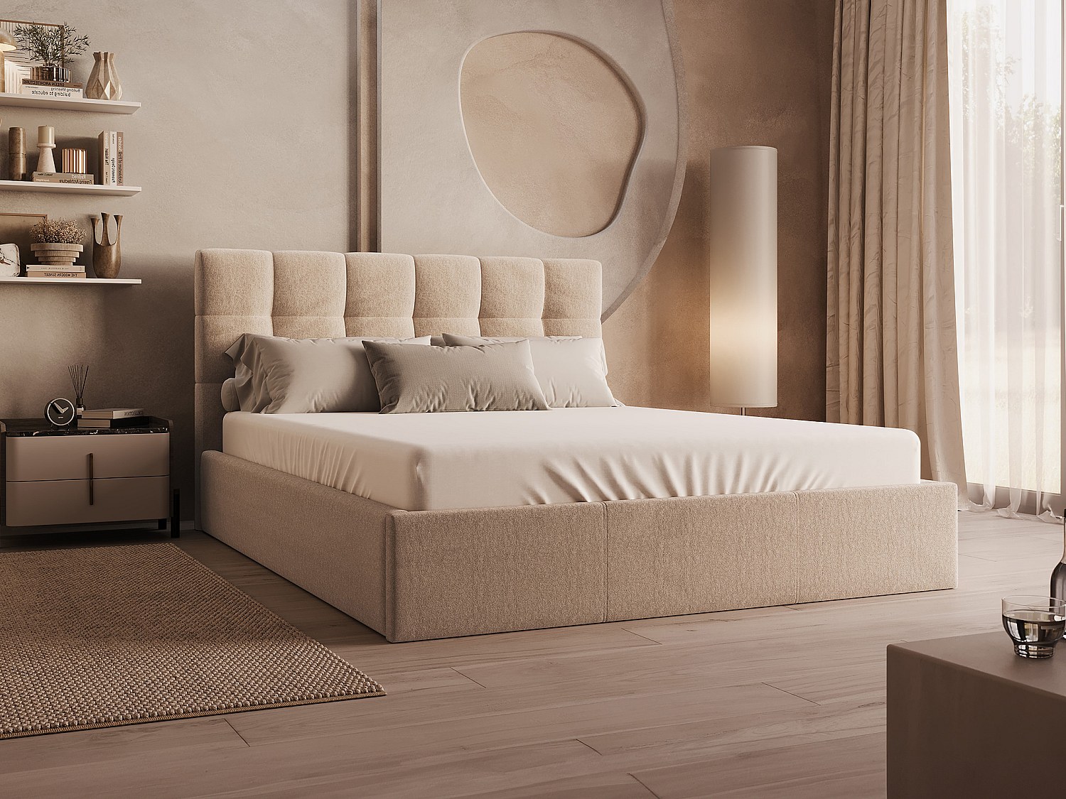 Vente-unique Bett Mit Bettkasten - 200 X 200 Cm - Samt - Beige - Mirdal Von Pascal Morabito
