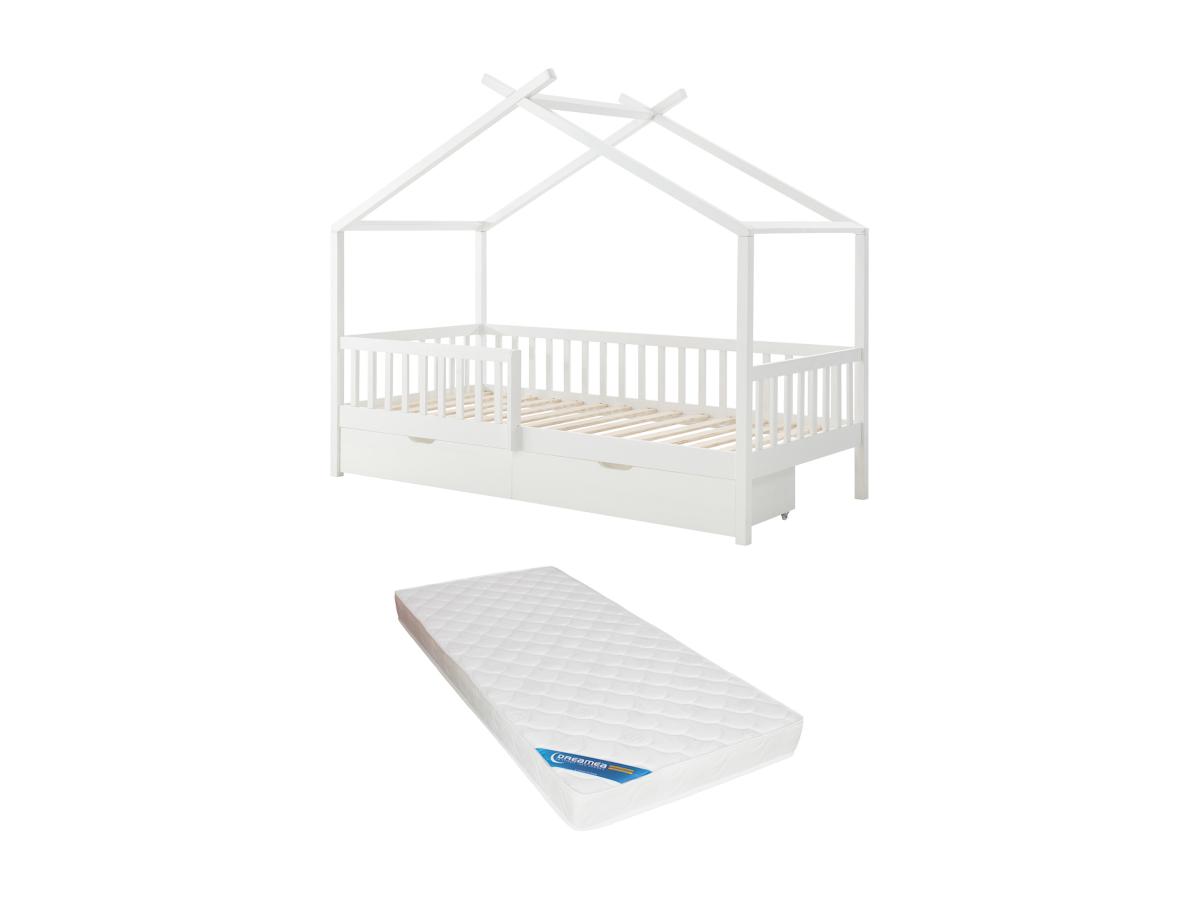 Bett in Hausoptik mit Schubladen + Matratze - 90 x 190 cm - Kiefer & MDF - günstig online kaufen