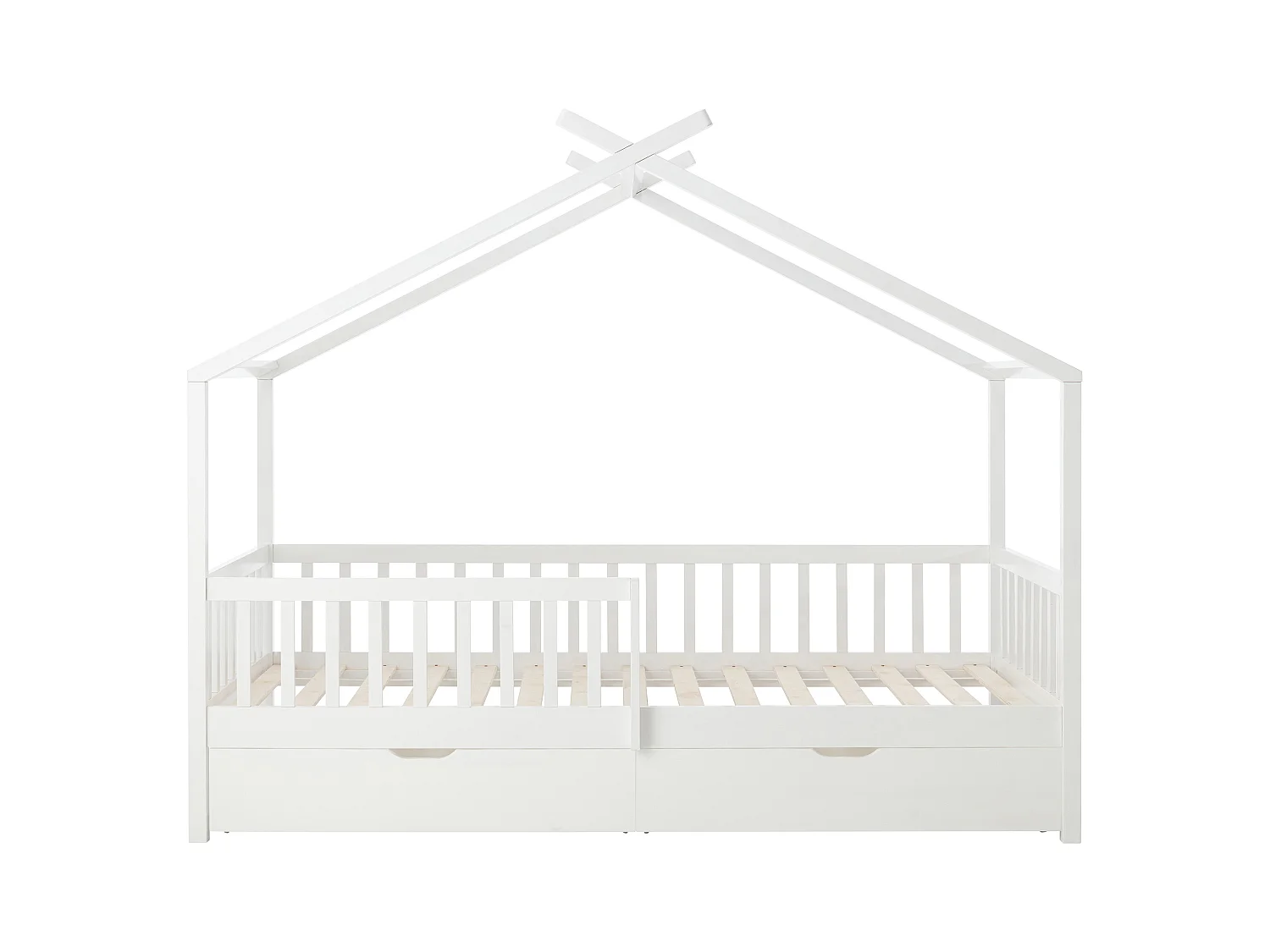 Lit cabane 90 x 190 cm avec tiroirs - Pin et MDF - Blanc + Matelas - KIRALIO