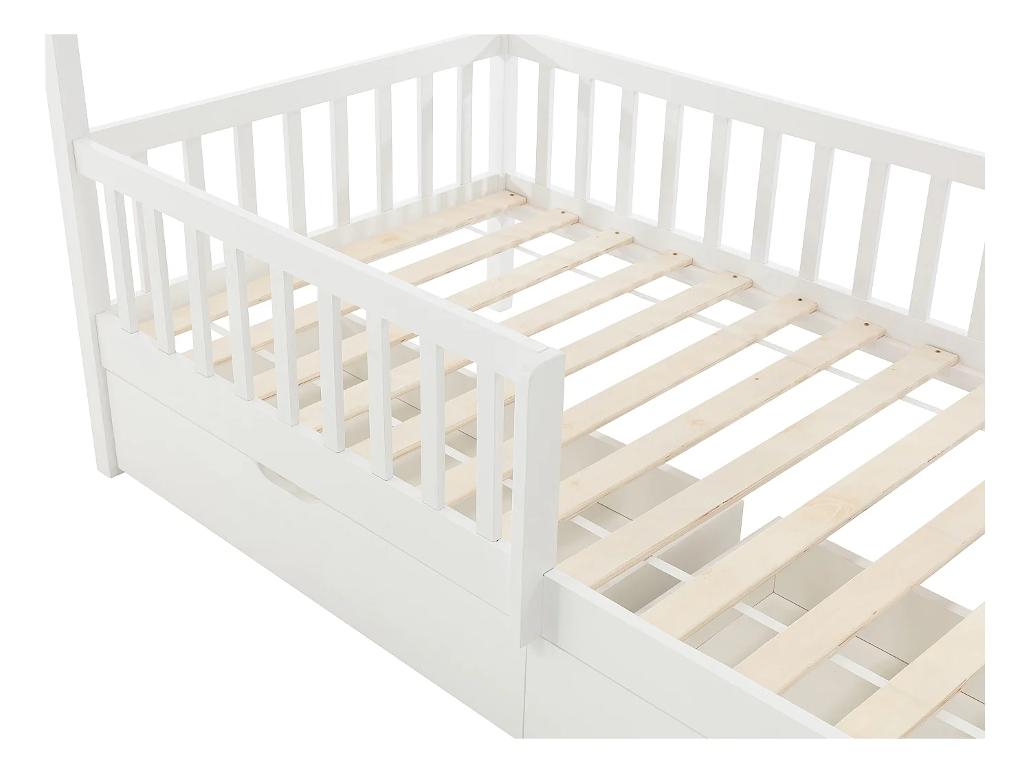 Lit cabane 90 x 190 cm avec tiroirs - Pin et MDF - Blanc + Matelas - KIRALIO