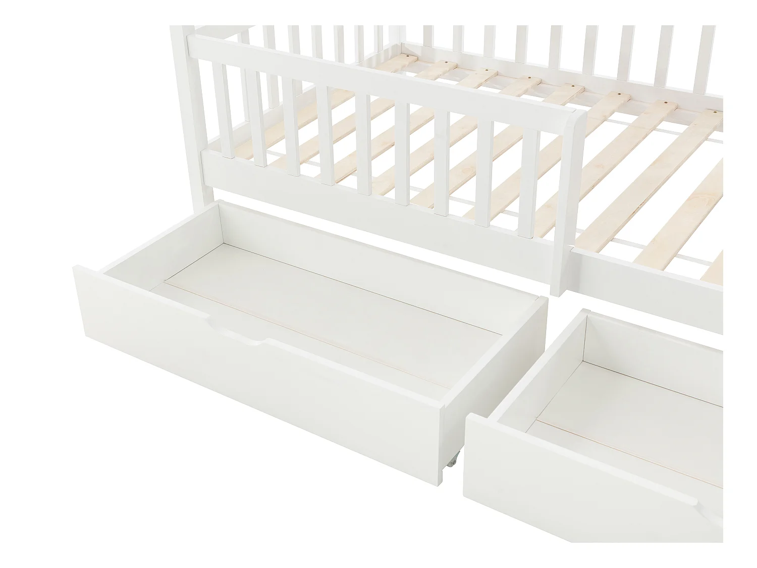 Lit cabane 90 x 190 cm avec tiroirs - Pin et MDF - Blanc + Matelas - KIRALIO