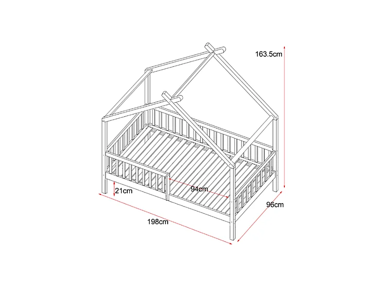 Lit cabane 90 x 190 cm avec tiroirs - Pin et MDF - Blanc + Matelas - KIRALIO