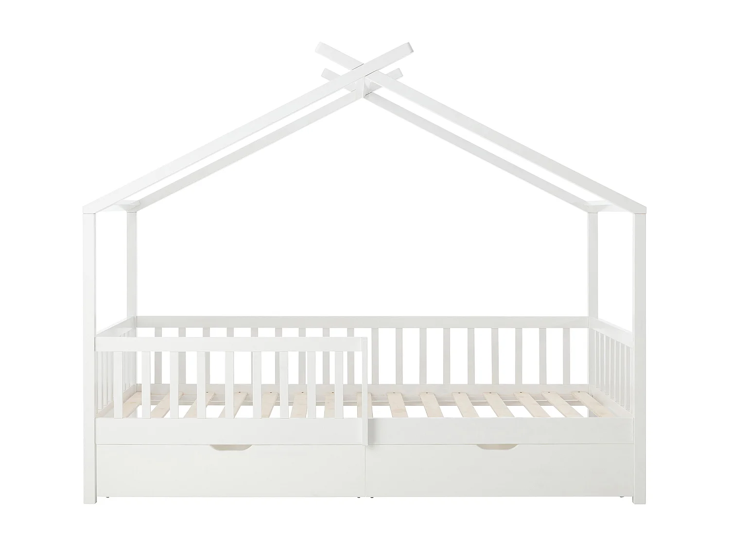 Lit cabane 90 x 190 cm avec tiroirs - Pin et MDF - Blanc + Matelas - KIRALIO