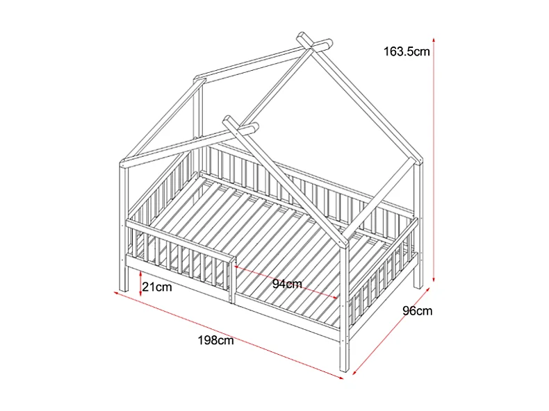 Lit cabane 90 x 190 cm avec tiroirs - Pin et MDF - Blanc + Matelas - KIRALIO