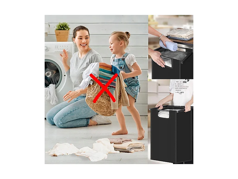 Panier À Linge Sur Pied, industriel, en bois 72x50x33 cm