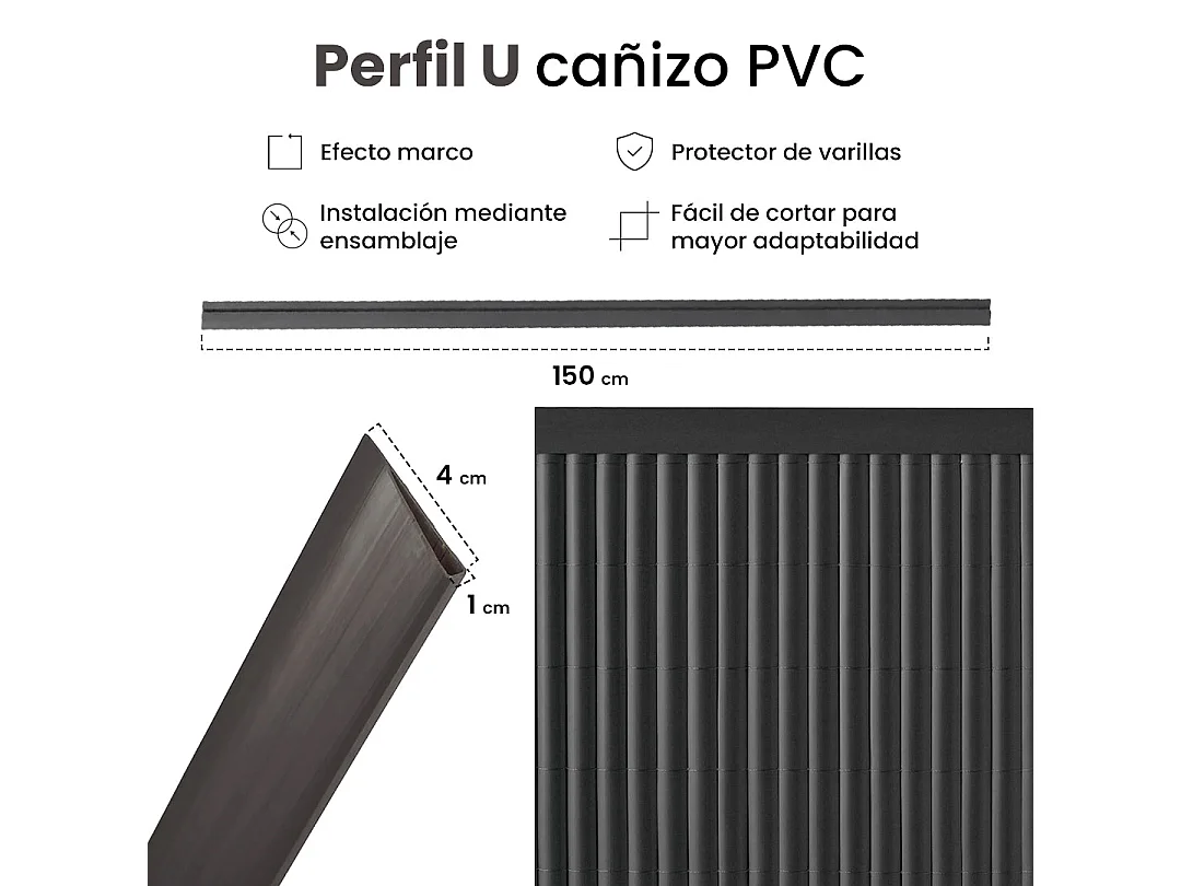 Perfil remate u cañizo pvc 150 cm antracita