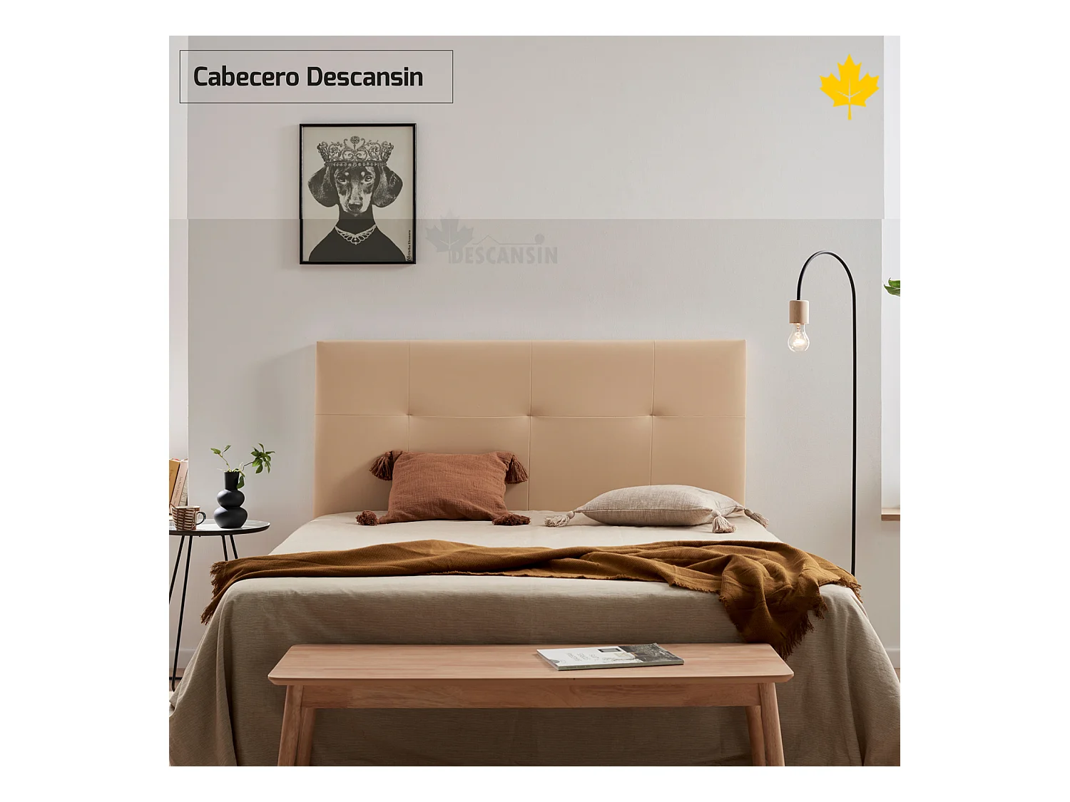 Cabeceira estofada Descansin 180x120 cm Bege Tecido liso de couro sintético