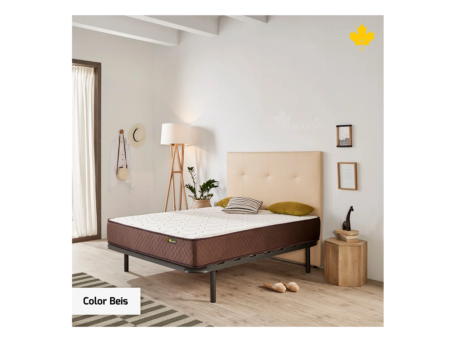 Cabecero de Cama Tapizado 160 cm | Beige | Tela de Polipiel Liso | Directo al suelo sin agujeros | Descansin