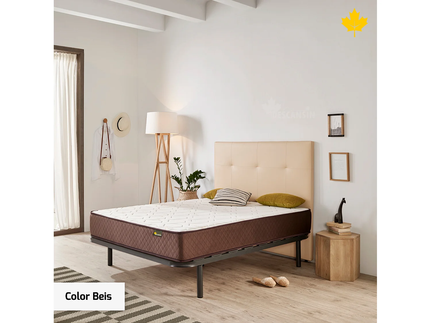 Tête de lit tapissée 90 cm | Beige | Tissu en simili cuir uni | Installation facile sans vis ni trous