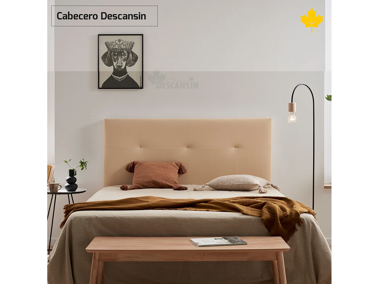 Cabeceira estofada Descansin 150x120 cm Bege Tecido liso de couro sintético