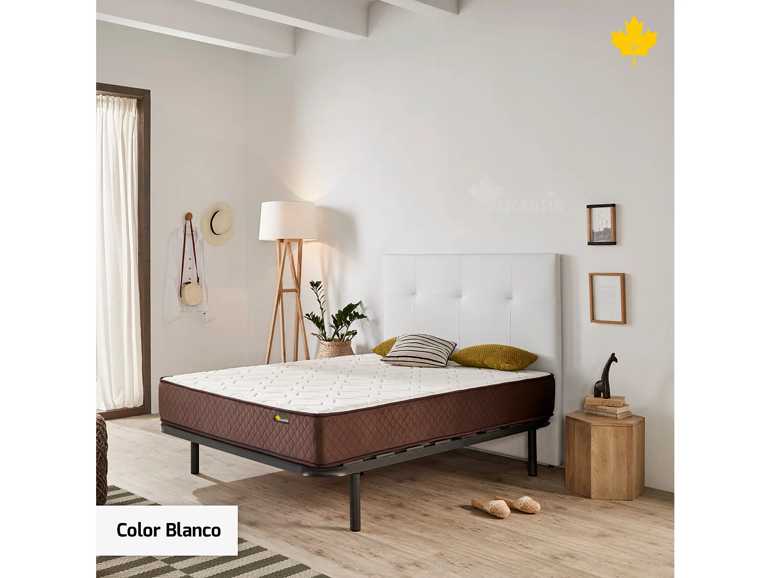 Cabeceira estofada Descansin 135x120 cm Branco Tecido liso couro sintético