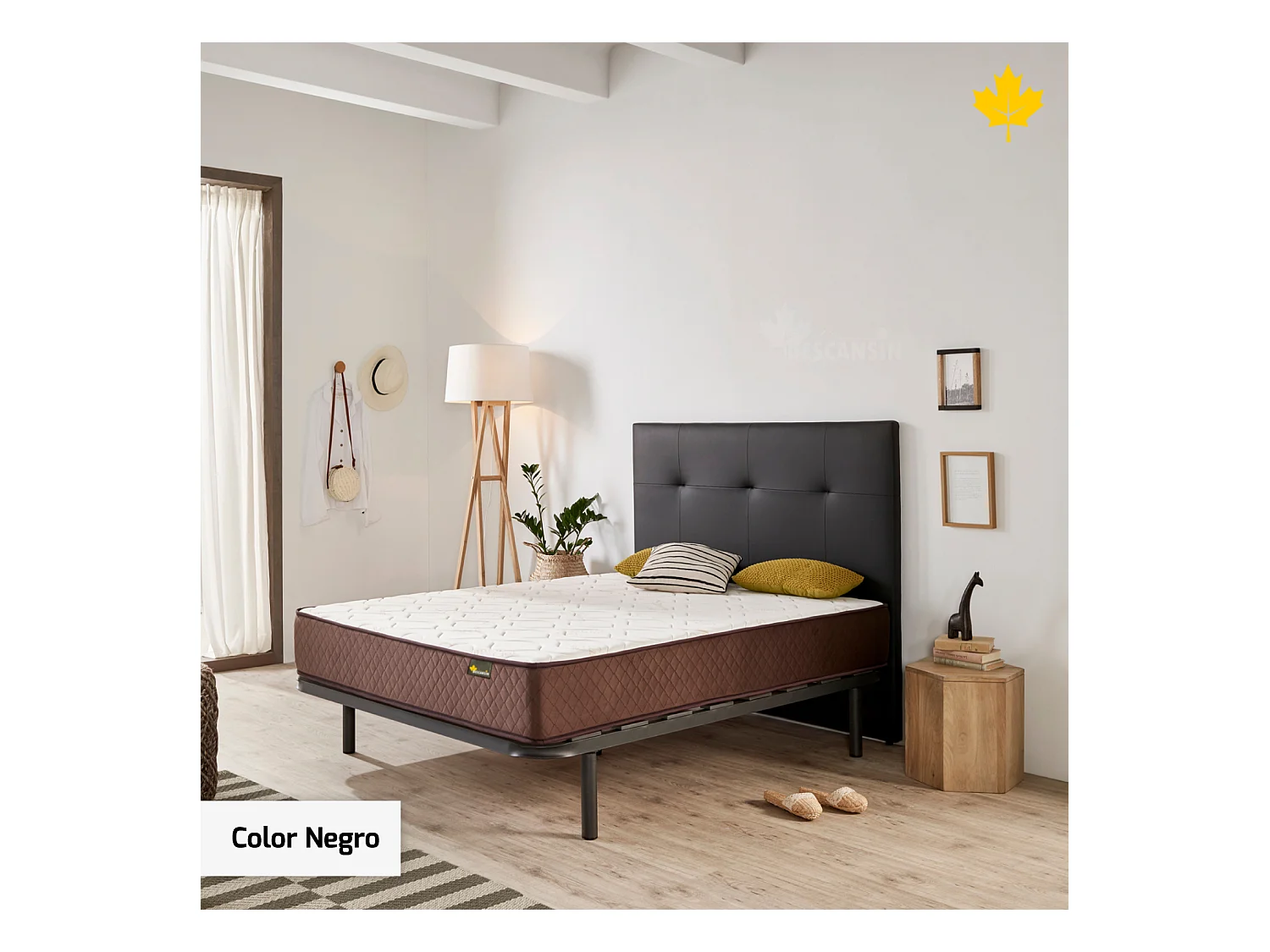 Cabecero de Cama Tapizado 160 cm | Negro | Tela de Polipiel Liso | Directo al suelo sin agujeros | Descansin