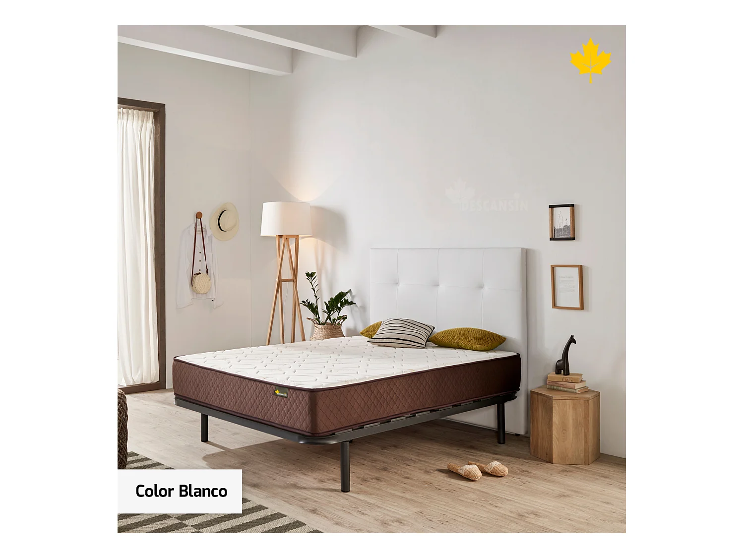 Cabecero de Cama Tapizado 150 cm | Blanco | Tela de Polipiel Liso | Directo al suelo sin agujeros | Descansin