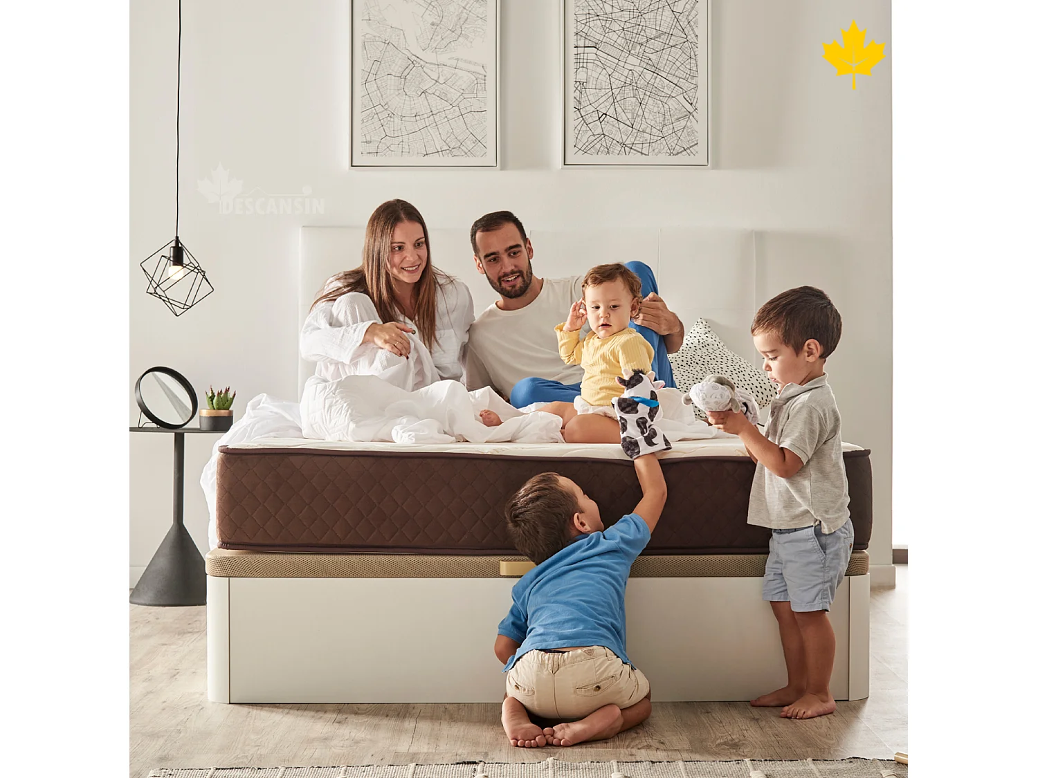 Cabeceira estofada Descansin 150x120 cm Branco Tecido liso couro sintético