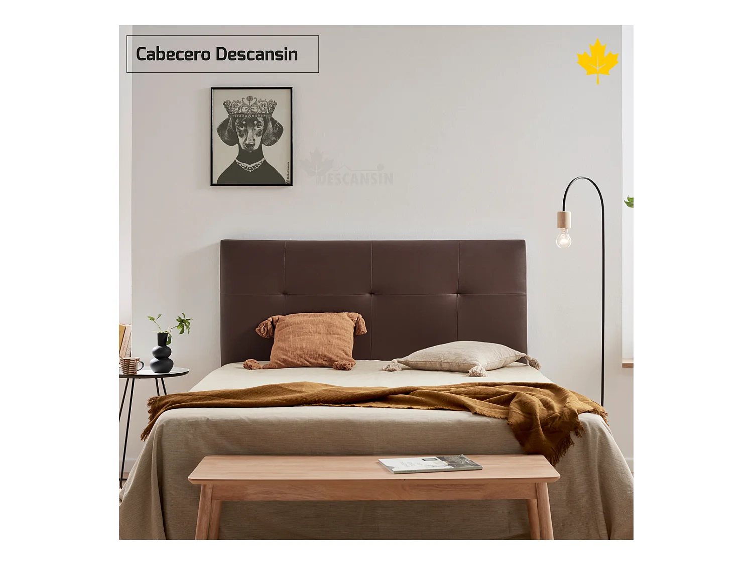 Cabeceira estofada Descansin 180x120 cm Wenge Tecido liso couro sintético