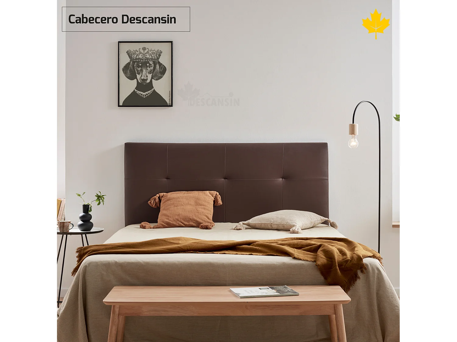 Cabecero de Cama Tapizado 150 cm | Wengue | Tela de Polipiel Liso | Directo al suelo sin agujeros | Descansin