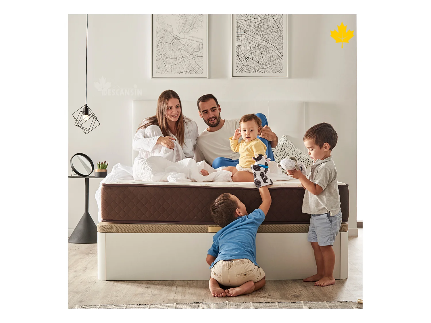 Cabeceira estofada Descansin 160x120 cm Branco Tecido liso couro sintético