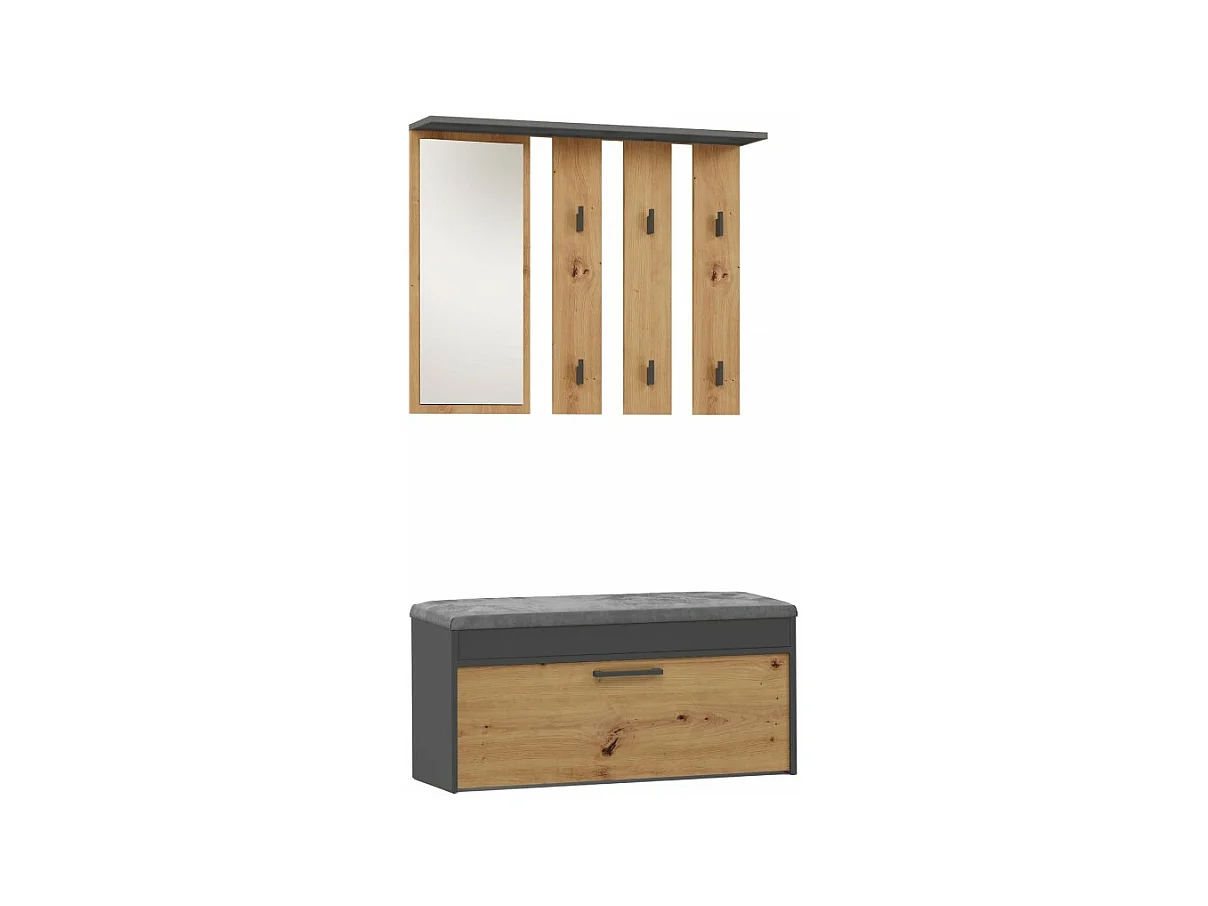 Garderoba Parma |  Antracyt/ Dąb Artisan | 100x35x180 cm | Wieszak z lustrem + Szafka